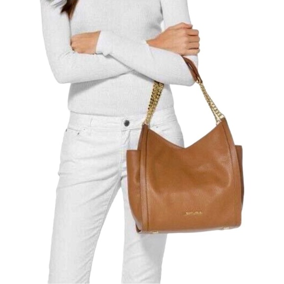 MICHAEL KORS, PEBBLED LEATHER, NEWBURY ACORN, SHOULDER TOTE BAG. 11”W X 12”H - Picture 1 of 10